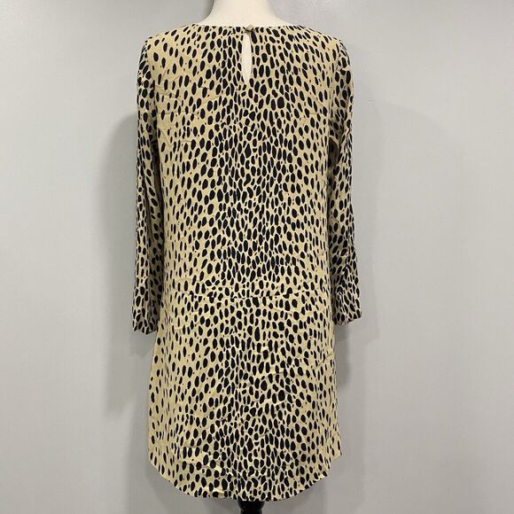 J. Crew 6 Tan Black Leopard Cheetah Print Long Sleeve Pockets Slip Shift Dress* - Picture 2 of 16